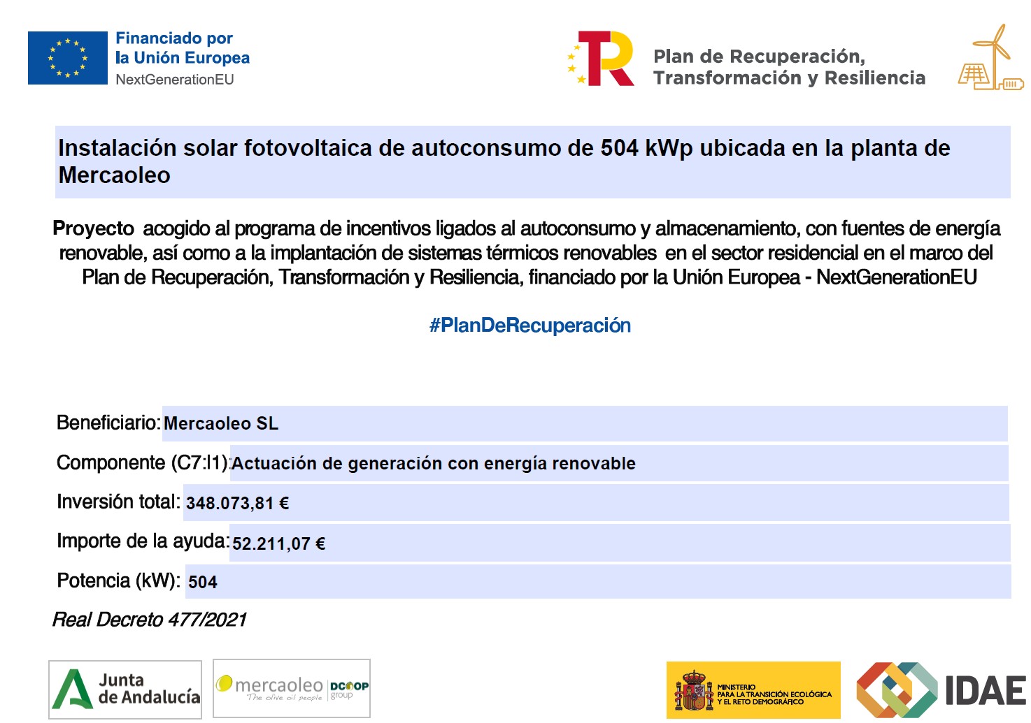 Proyecto paneles solares Mercaoleo